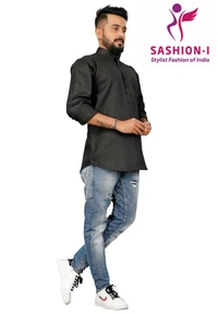 Men's Stylish Full Sleeve Short Kurta - Black